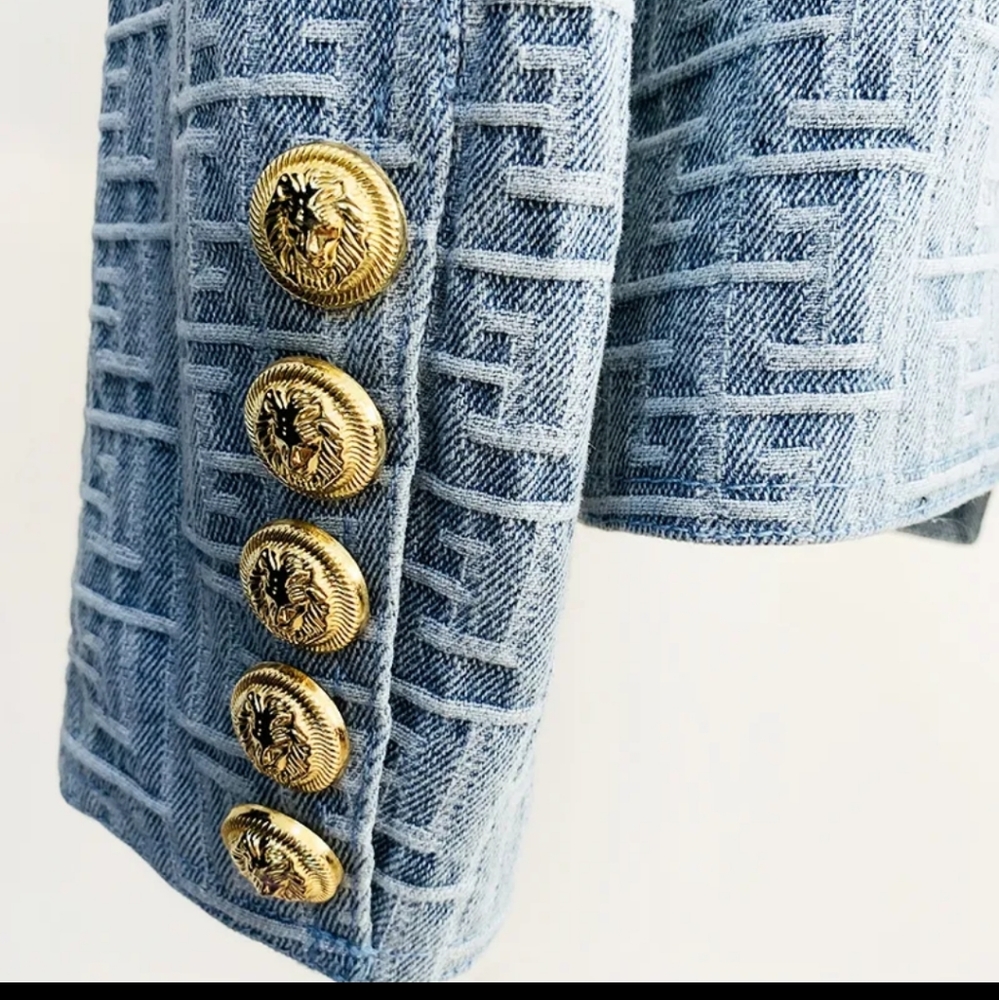 ❤NWT Double Breasted Jacquard Denim fully lined Blazer XL - Picture 2 of 10